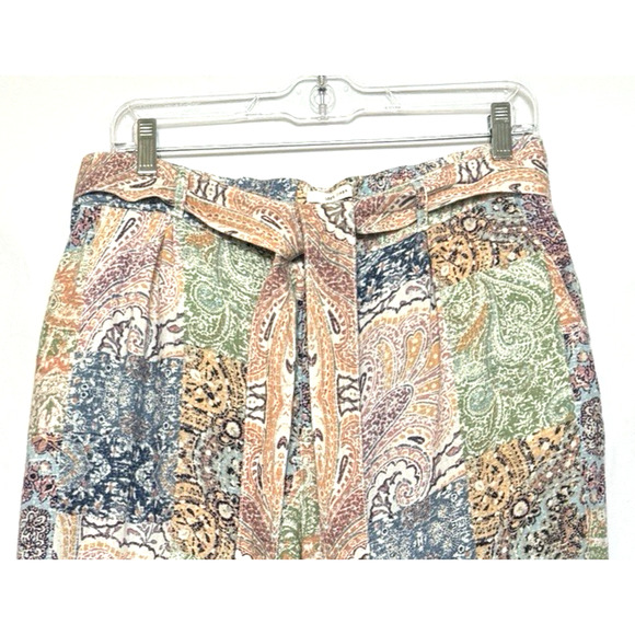 Rachel Zoe Womens Linen Resort Patchwork Wide Leg Pants Size L Prep Beach Paisle - Picture 2 of 13